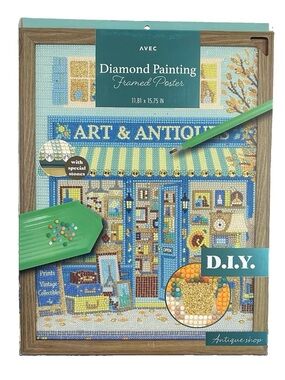 Avec DIY Diamond Painting Framed Poster Kit Antique Shop 11.8x15.75" New in Box